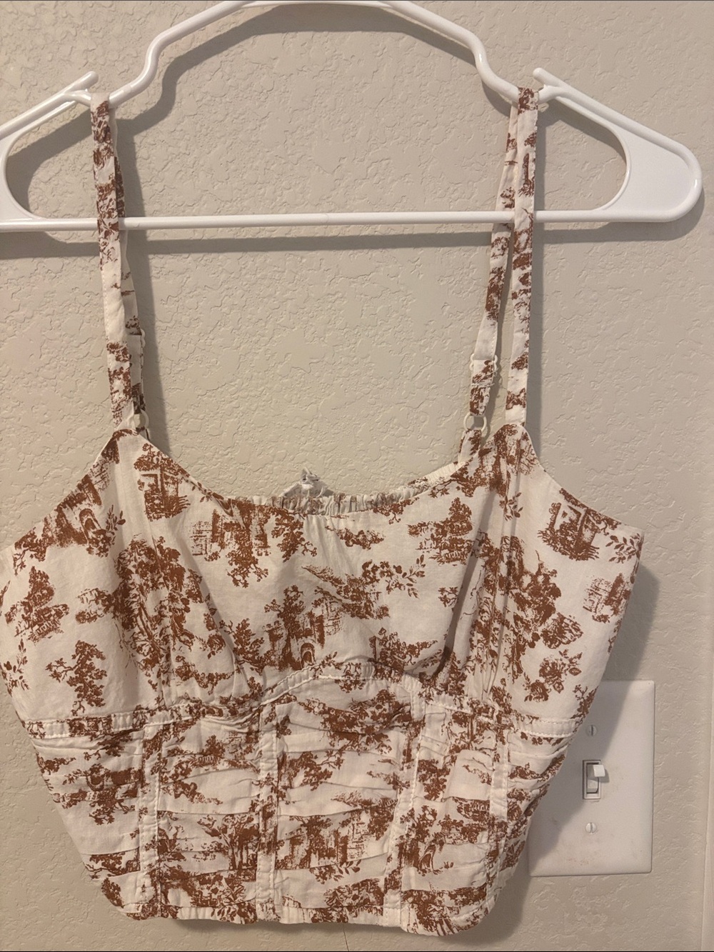 Lily Star Cream Cropped Camisole with Brown Scenic Print